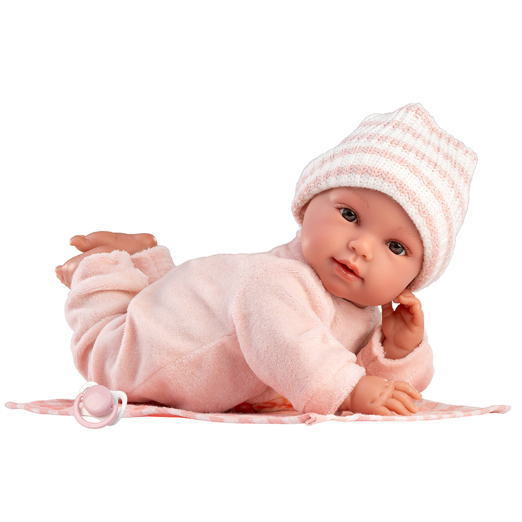 Llorens: Olivia 38cm-es síró baba kockás takaróval kép 3