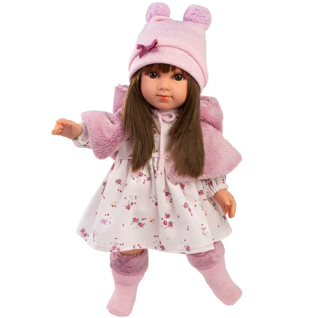 Llorens: Sara 35cm-es baba rózsaszín virágos szoknyában