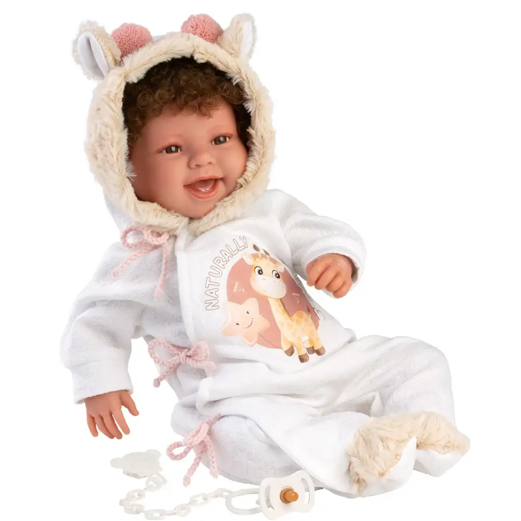 Llorens: Tala Sonrisas 44cm-es újszülött baba hanggal zsiráfos ruhában kép 2