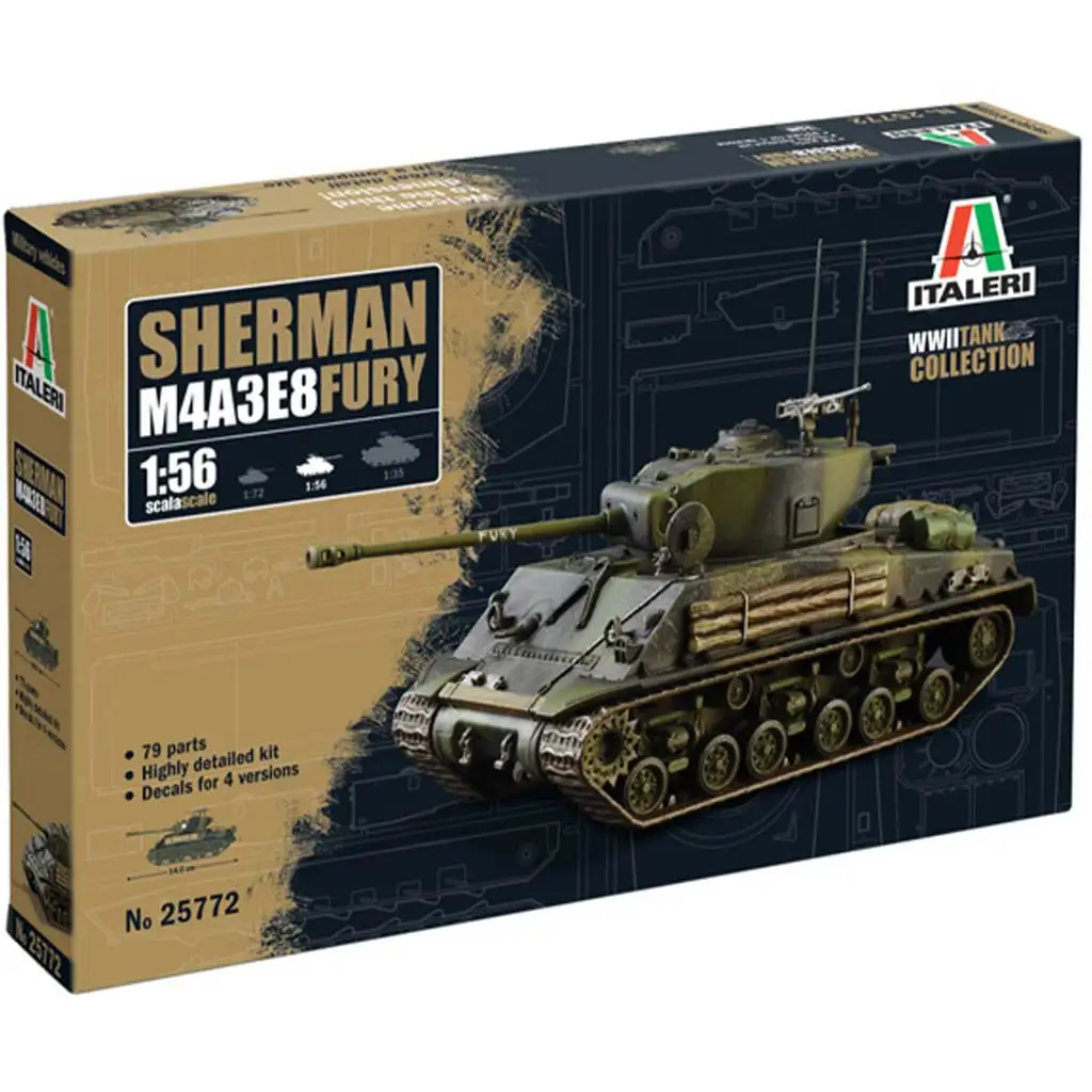 Italeri 1/56 M4A3E8 Sherman Fury tank makett