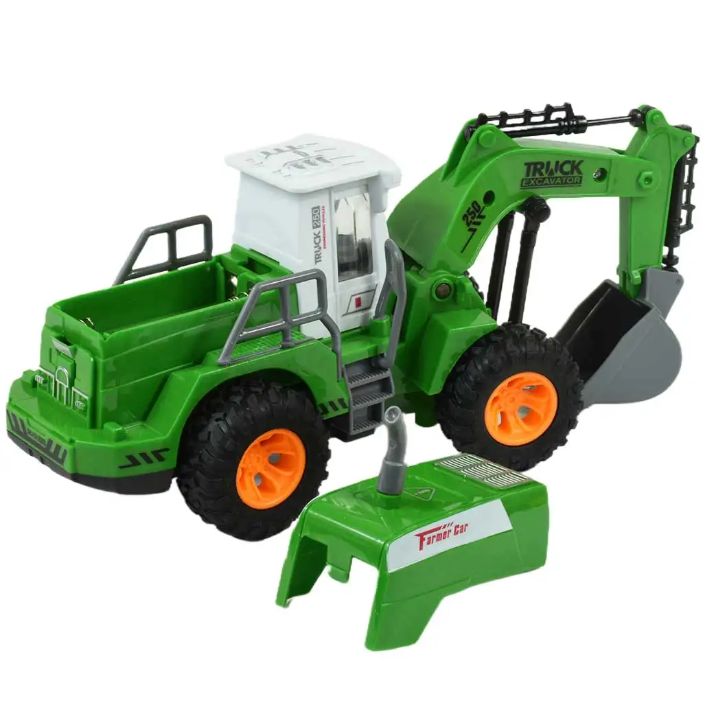 RC Távirányítós markoló munkagép zöld színben fényeffektekkel 1/30-as méretarány 22cm kép 3