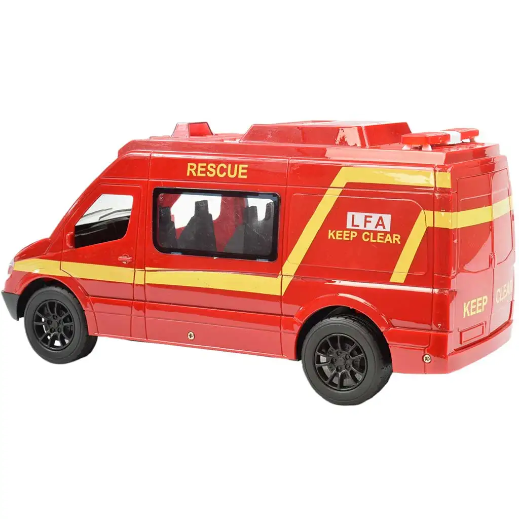 RC Távirányítós piros tűzoltó kisbusz fényeffektekkel 2,4GHz 1/12-es méretarány 30cm kép 3