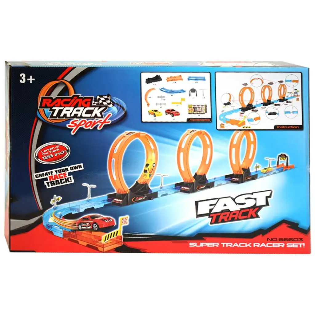 Racing Track: 28db-os versenypálya szett 3db hurokkal és 2db hátrahúzható autóval 1/64 kép 2