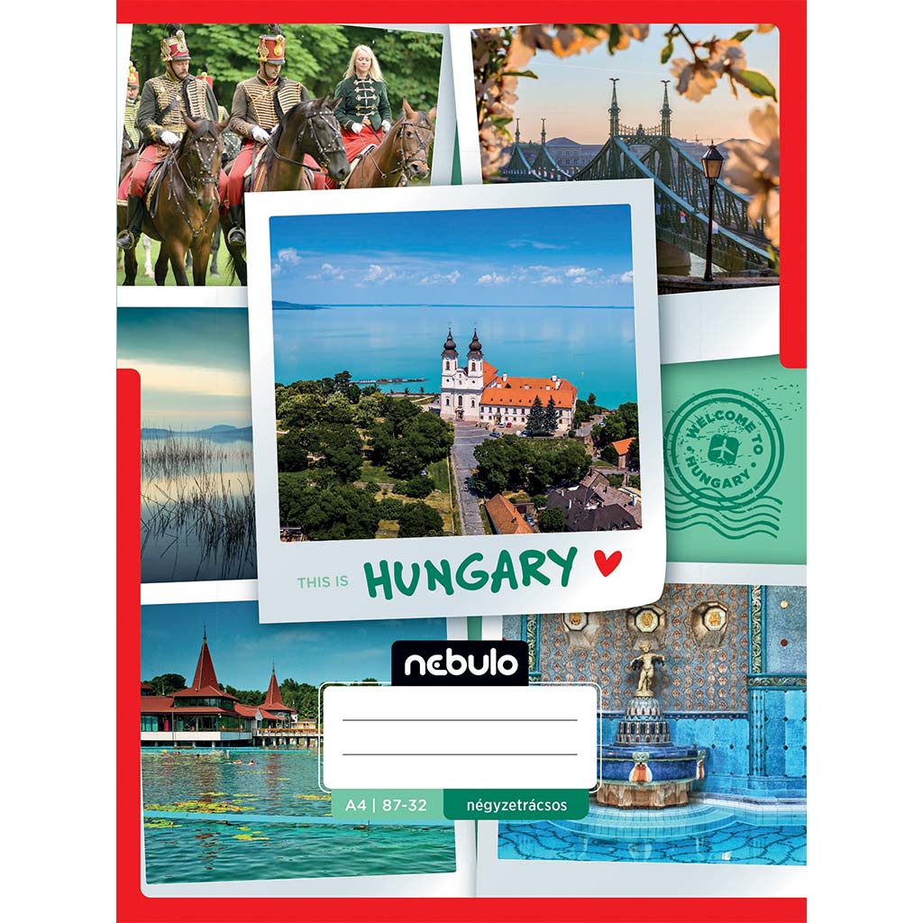 Nebulo: Tűzött kockás Magyarország mintás füzet 87-32 A/4 kép 1
