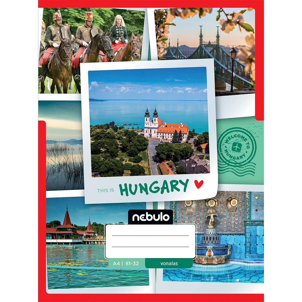 Nebulo: Tűzött vonalas Magyarország mintás füzet 81-32 A/4