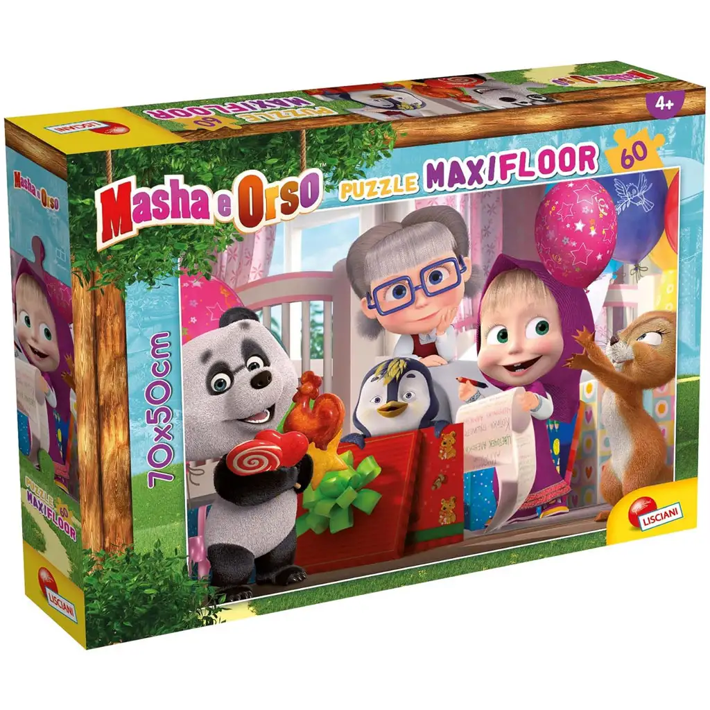 Mása és a medve meglepetés buli 60db-os maxi padló puzzle 70x50cm - Lisciani