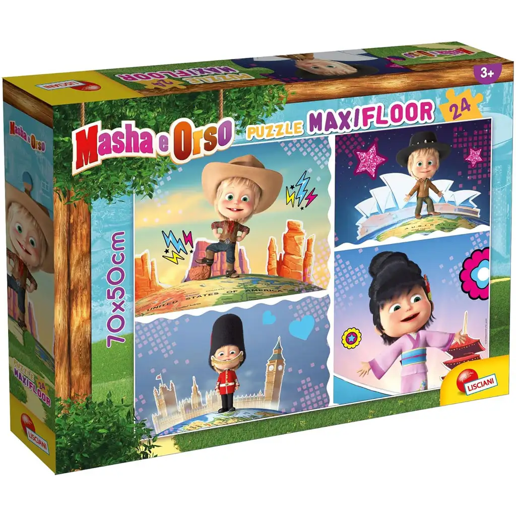 Mása és a medve Mása világot lát 24db-os maxi padló puzzle 70x50cm - Lisciani