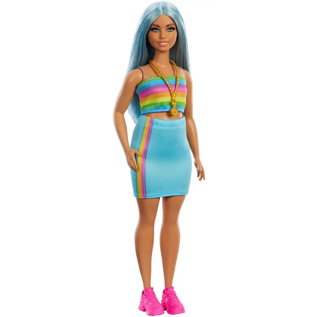Barbie: Fashionista stílus baba színes csíkos ruhában - Mattel kép 2