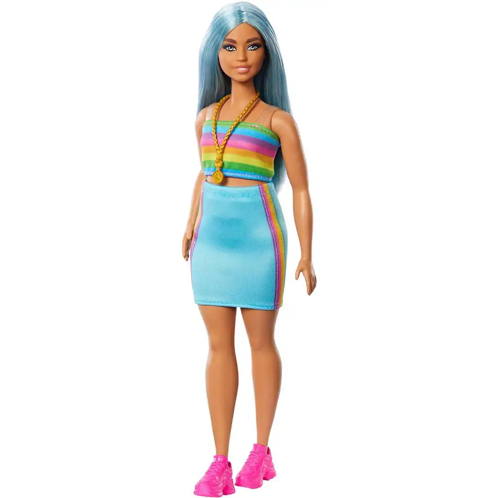 Barbie: Fashionista stílus baba színes csíkos ruhában - Mattel kép 3