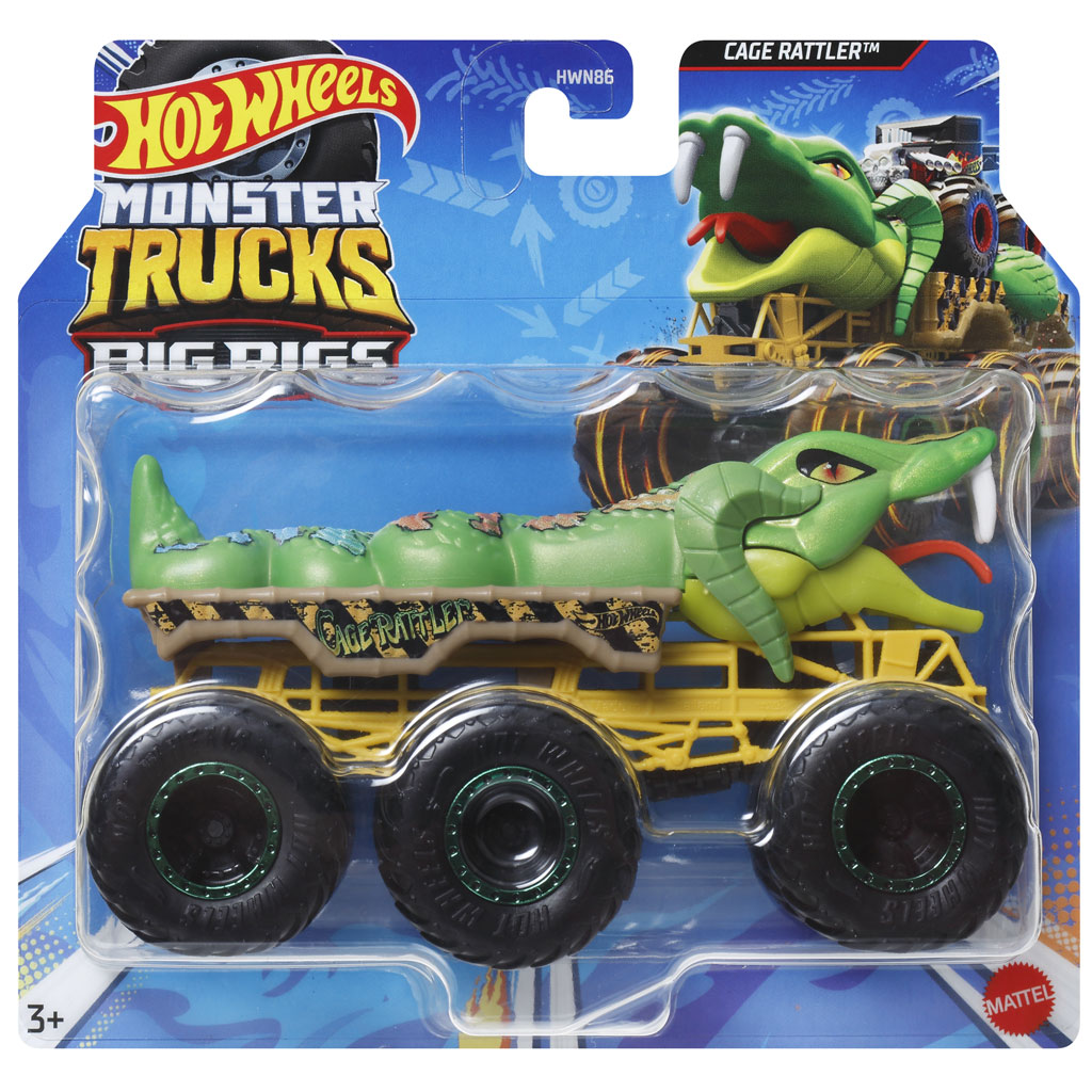 Hot Wheels Monster Trucks: Big Rigs Cage Rattler hatkerekű járgány 1:64 - Mattel