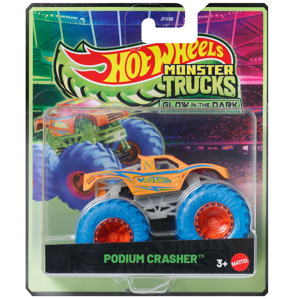 Hot Wheels Monster Trucks: Podium Crasher narancssárga sötétben világító kisautó 1/64 – Mattel kép 1