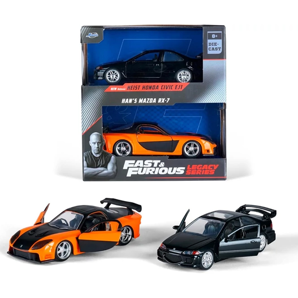 Halálos Iramban: Legacy Series Han’s Mazda RX-7 & Heist Honda Civic fém autómodell szett 1/32 - Jada Toys
