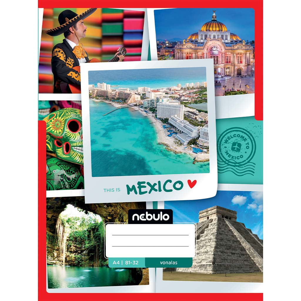 Nebulo: Tűzött vonalas Mexikó mintás füzet 81-32 A/4