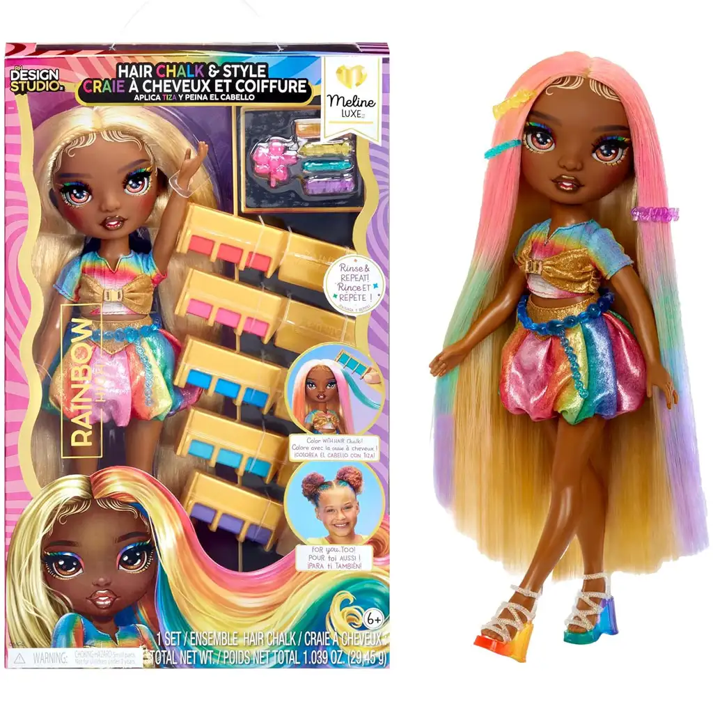 Rainbow High fodrászolható Meline Luxe baba és hajkréta szett