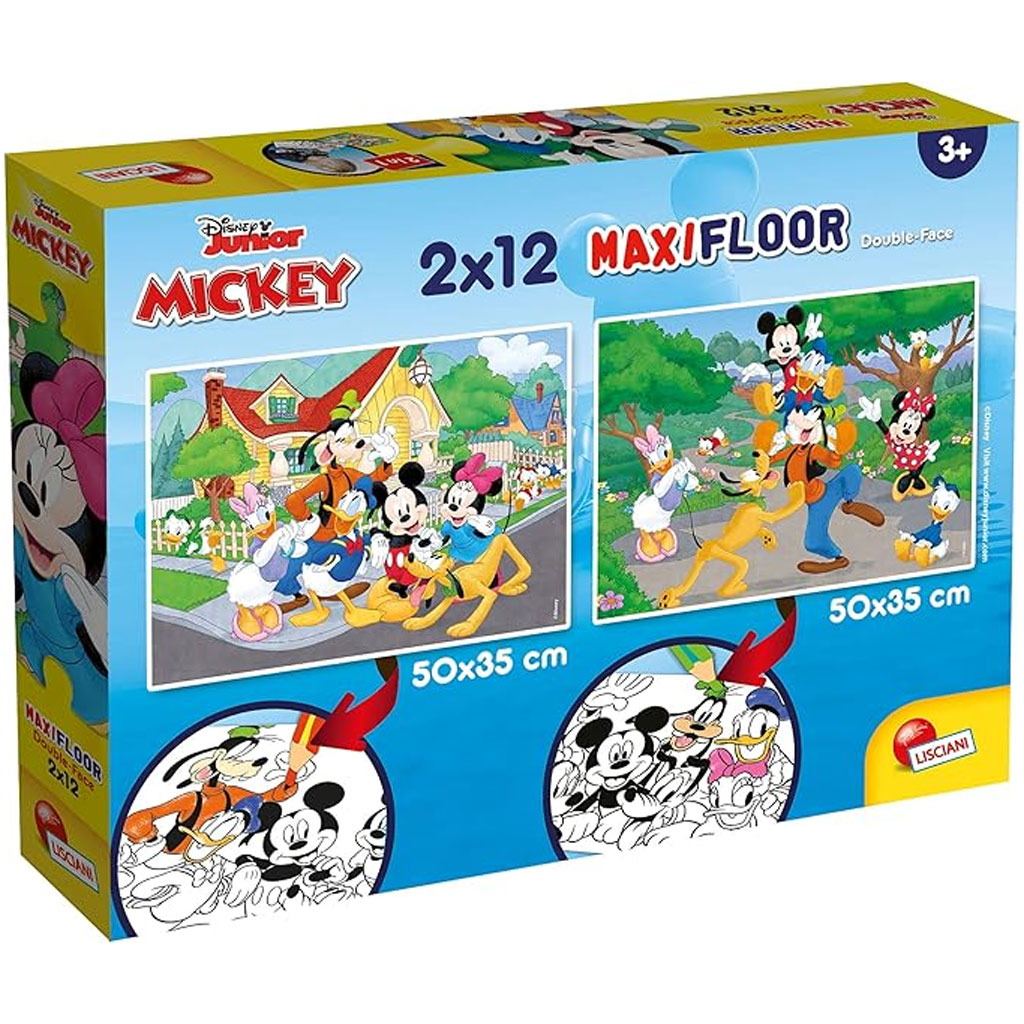 Mickey egér 2 az 1-ben 2x12db-os maxi puzzle és színező - Lisciani kép 1