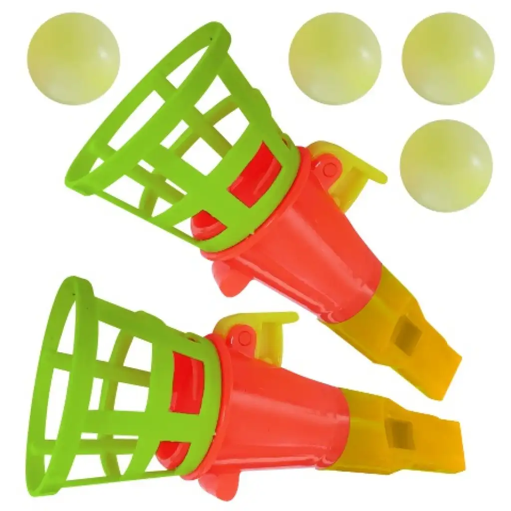 Páros mini tölcséres kilövő-elkapójáték síppal és 4db labdával több változatban kép 2