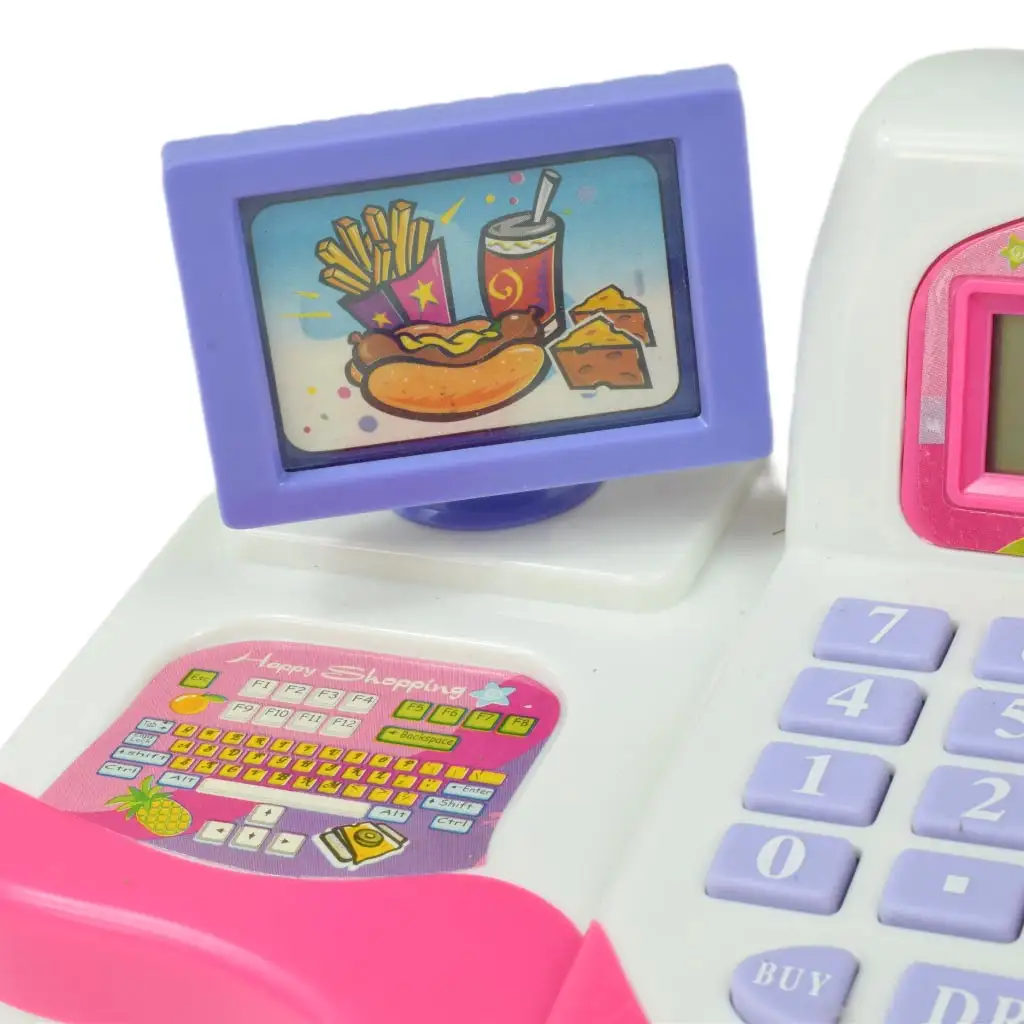Happy Shopping: Fehér-rózsaszín pénztárgép hanggal és kiegészítőkkel 20x12cm kép 6
