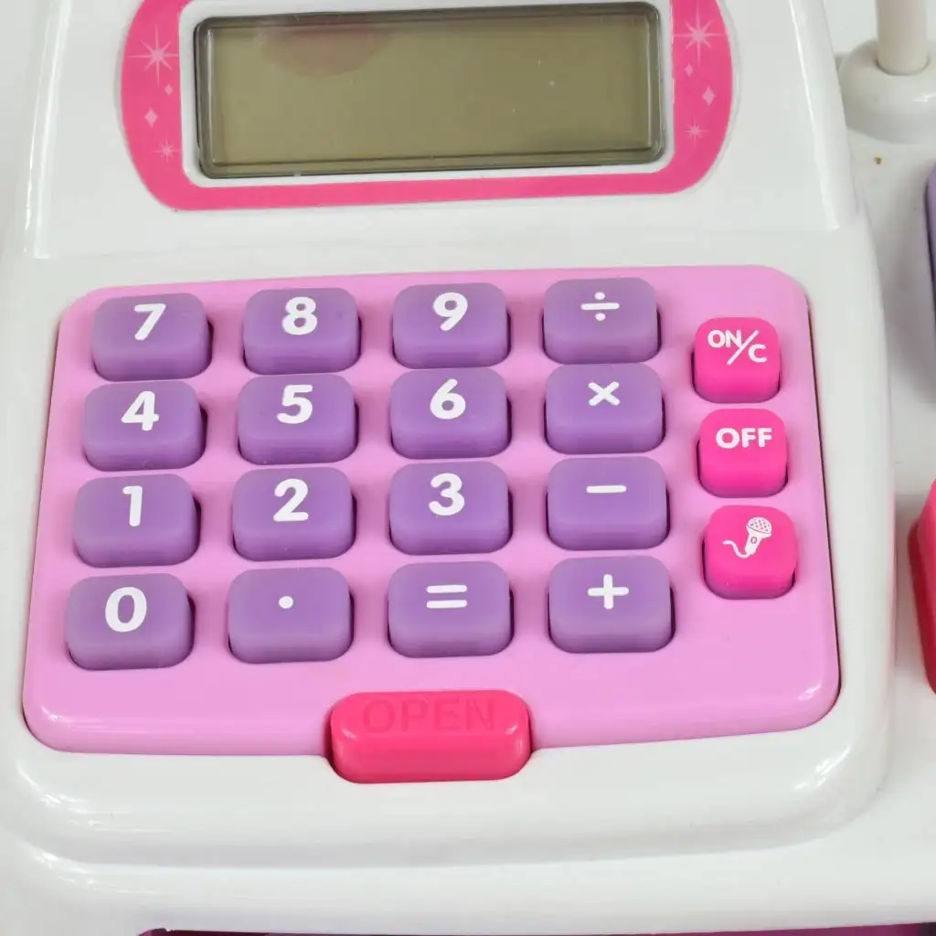 Happy Shopping: Elektronikus fehér-rózsaszín pénztárgép hanggal és kiegészítőkkel 22,5x17cm kép 3