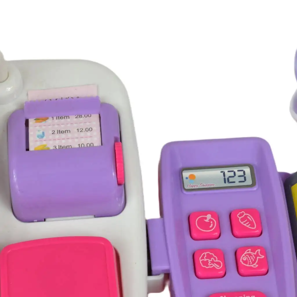 Happy Shopping: Elektronikus fehér-rózsaszín pénztárgép hanggal és kiegészítőkkel 22,5x17cm kép 5