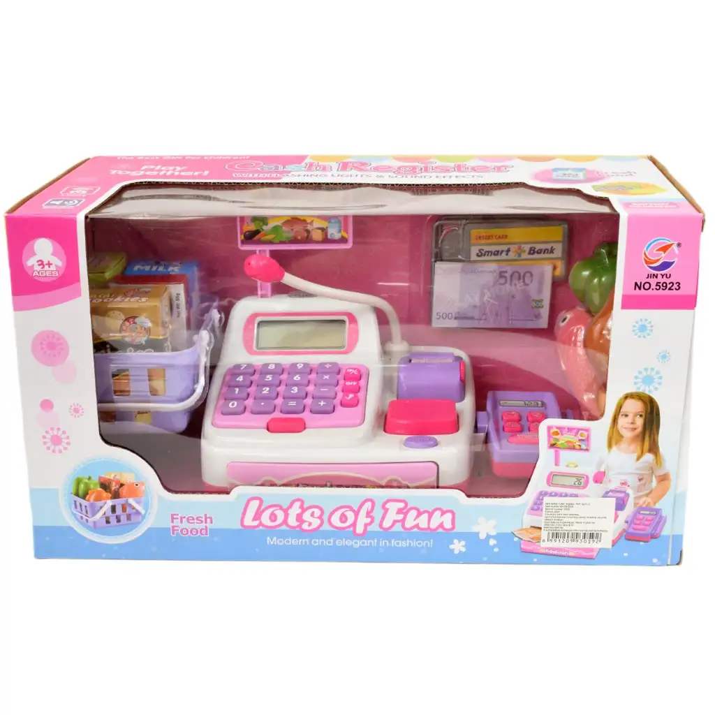 Happy Shopping: Elektronikus fehér-rózsaszín pénztárgép hanggal és kiegészítőkkel 22,5x17cm kép 10