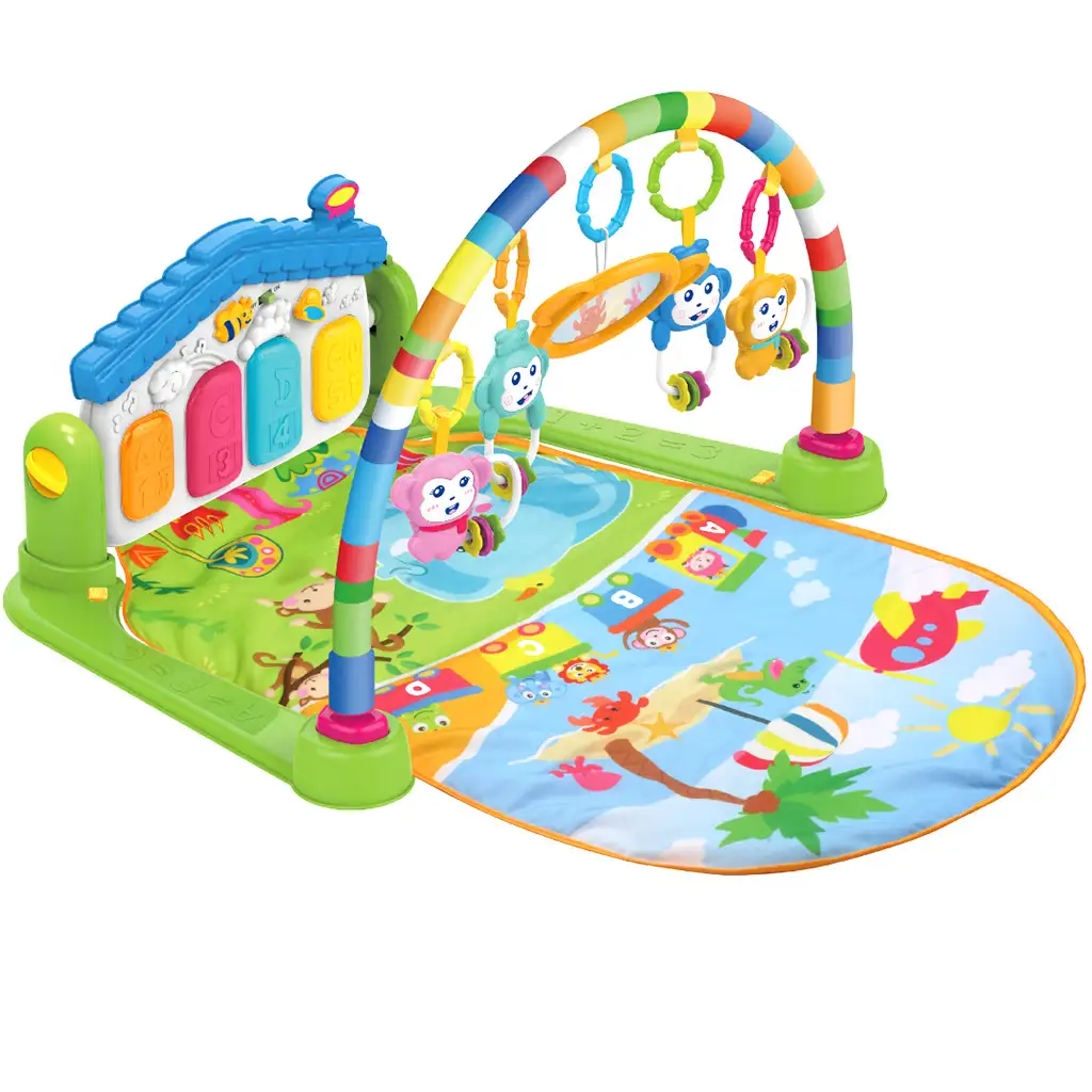 Vidám állatok zöld játszószőnyeg bébi zongorával 64x78cm kép 2