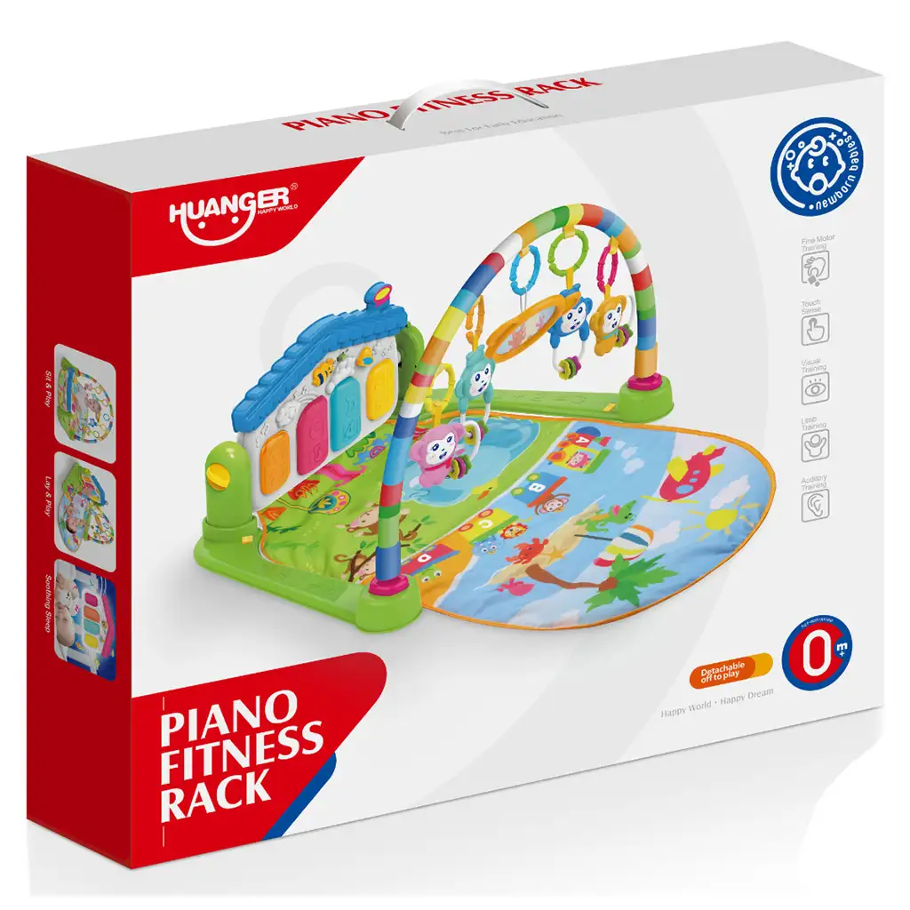 Vidám állatok zöld játszószőnyeg bébi zongorával 64x78cm kép 3