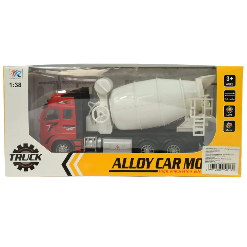 Alloy Car: Lendkerekes betonkeverő teherautó fénnyel és hanggal kétféle változatban 19cm 1db kép 11