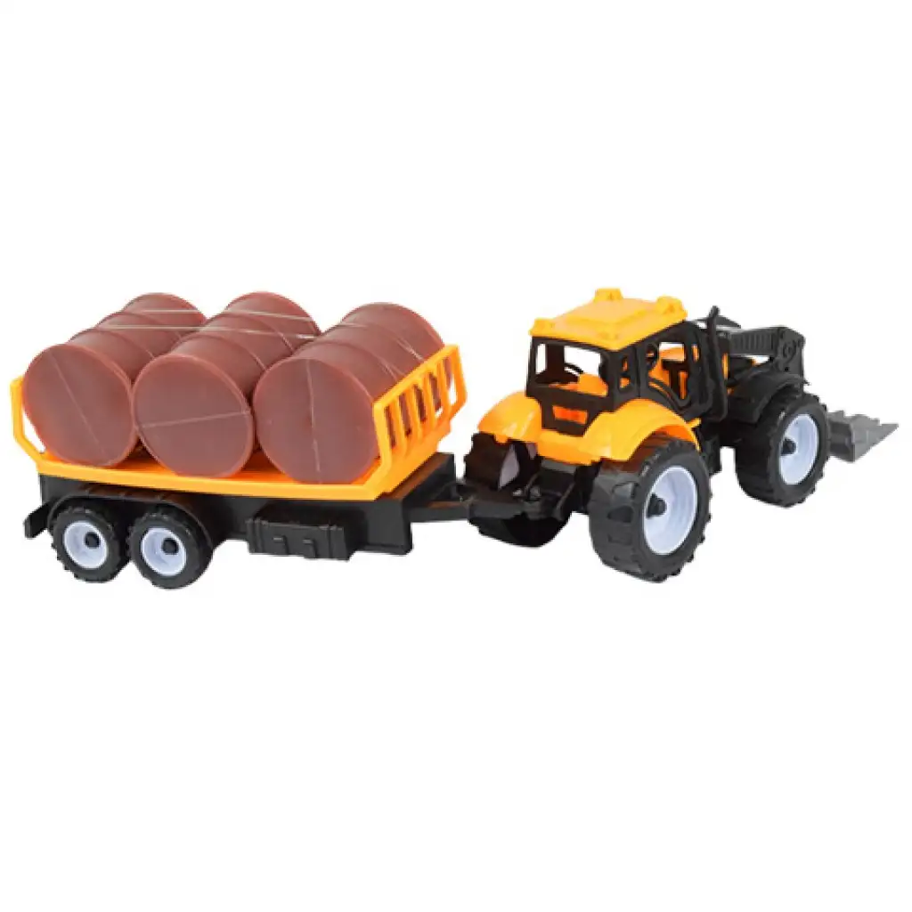 Engineering Truck: Traktor szett utánfutóval és olajos hordókkal 28cm kép 2