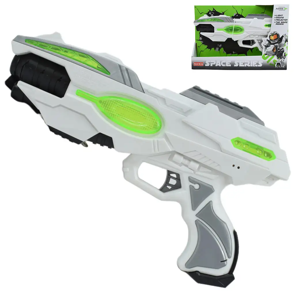 Space Series: Űrfegyver zöld fehér színben fénnyel és hanggal 25cm