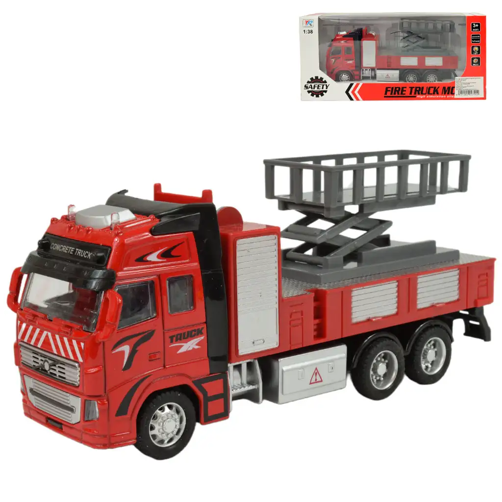 Fire Truck: Lendkerekes emelőkosaras tűzoltóautó fénnyel és hanggal 20cm