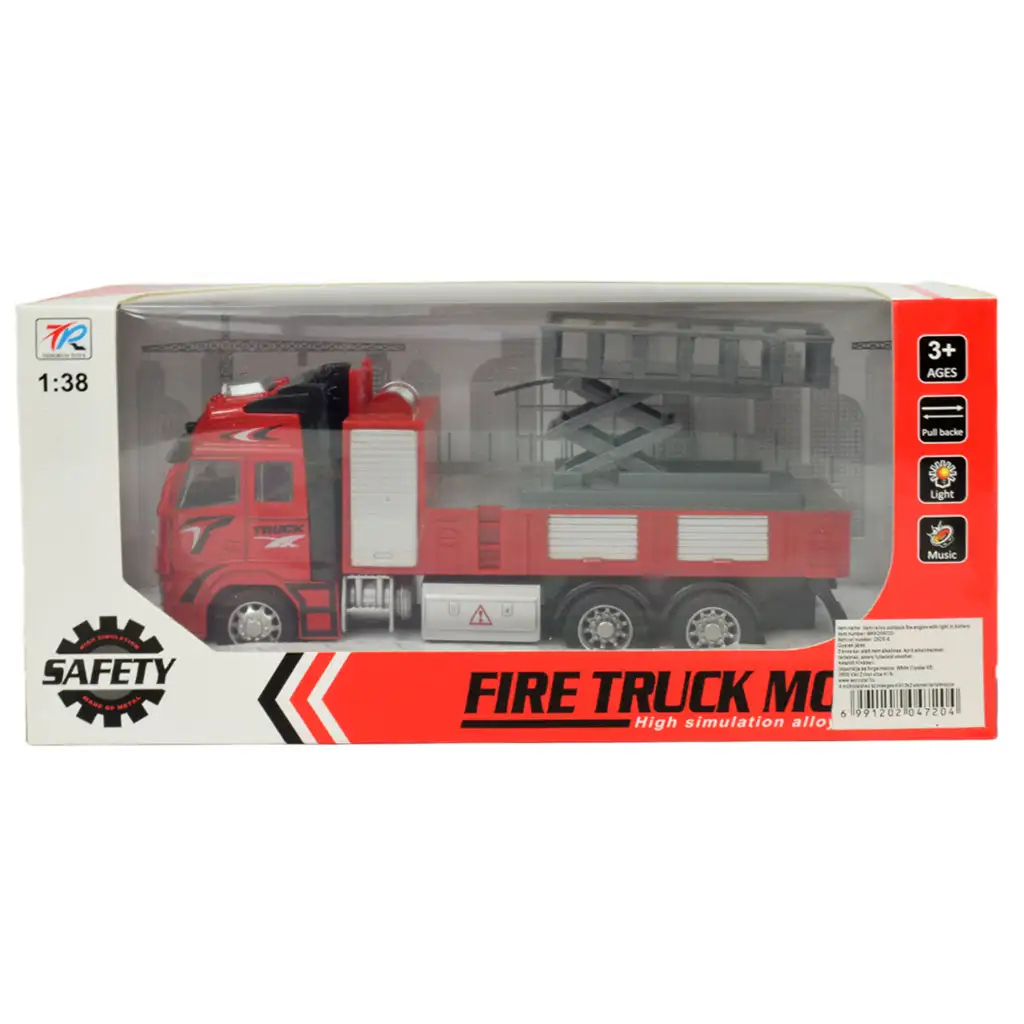 Fire Truck: Lendkerekes emelőkosaras tűzoltóautó fénnyel és hanggal 20cm kép 5
