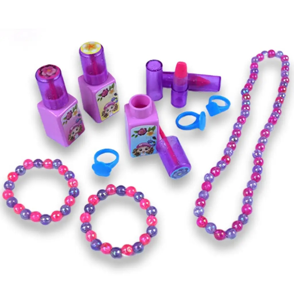 Szépítkező asztal hordozható ülőkében ékszerekkel és szépség kiegészítőkkel kép 4