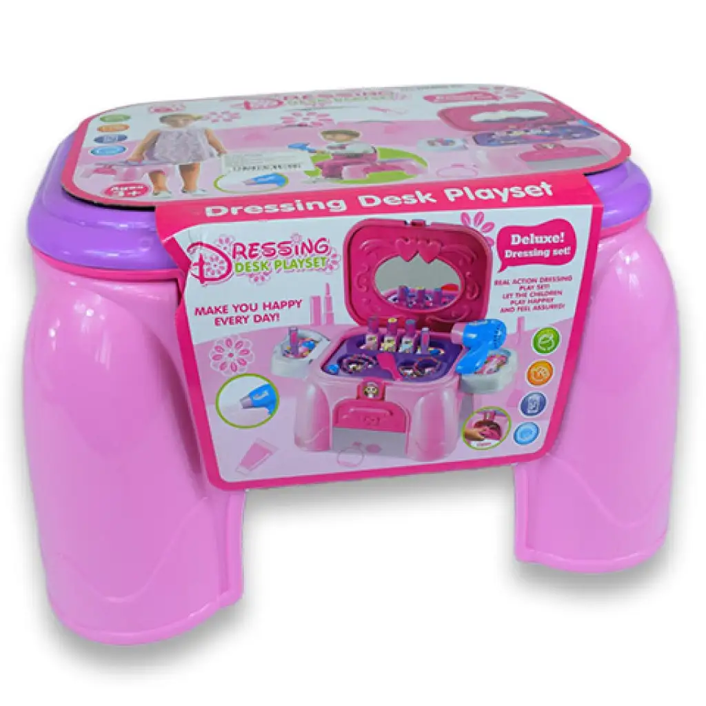 Szépítkező asztal hordozható ülőkében ékszerekkel és szépség kiegészítőkkel kép 2