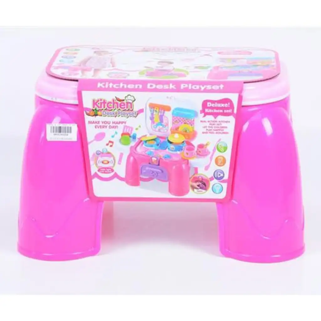 Rózsaszín konyhai készlet hordozható tároló ülőkével