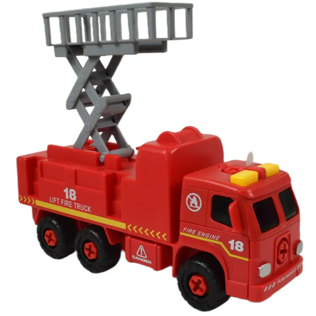 Fire Engine: Emelőkosaras szétszerelhető tűzoltóautó szerszámokkal és hanggal 20cm kép 3