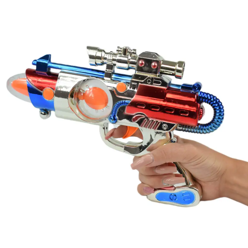 Space Warior: Elektromos króm színű űrfegyver fénnyel és hanggal 27cm kép 3