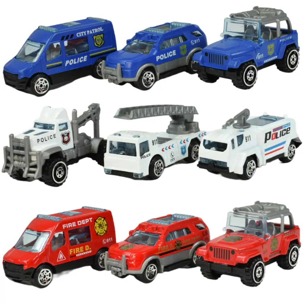 Car Model: Közszolgálati 16db-os mentő, tűzoltó, katonai és munkagép járműszett kép 7