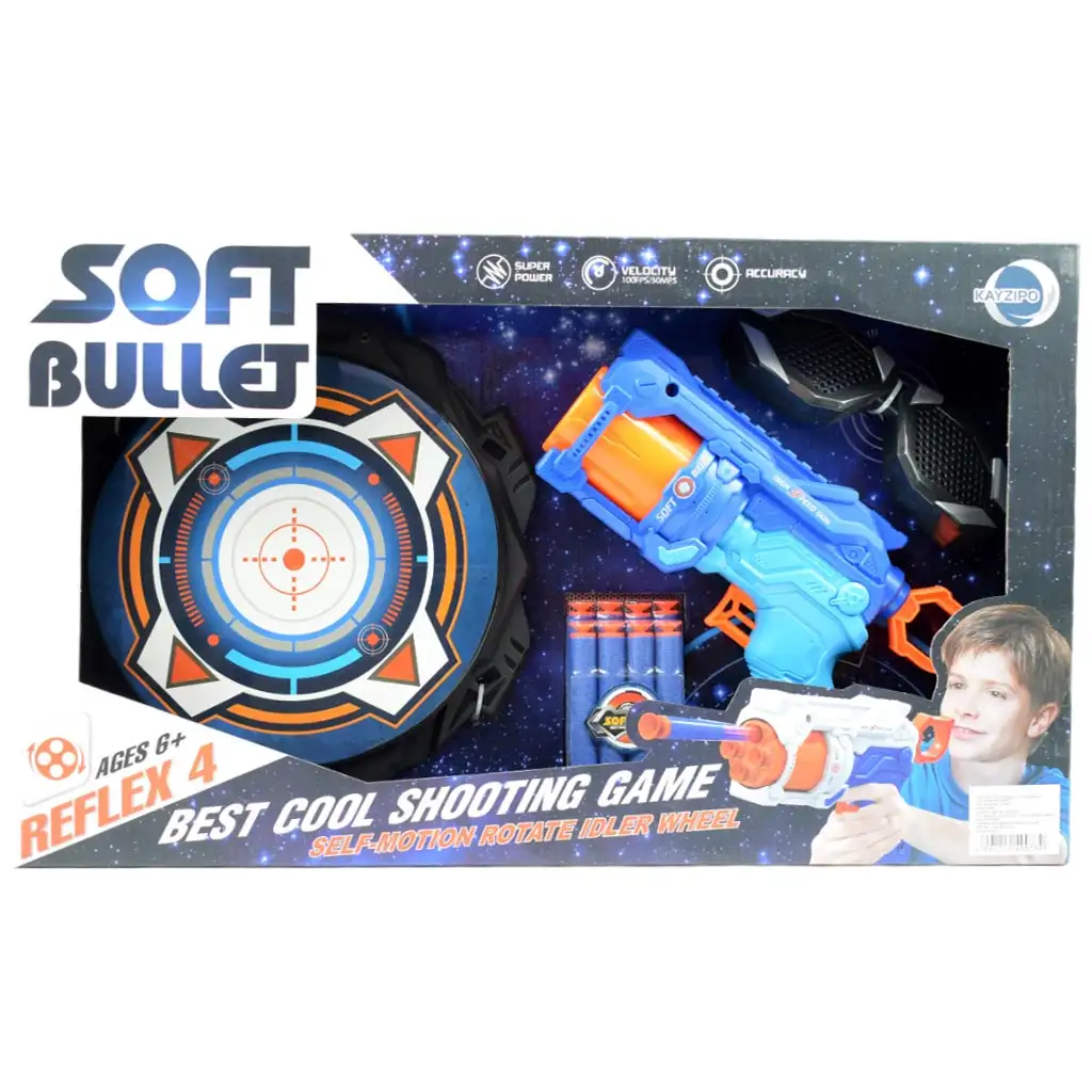 Soft Bullet: Reflex 4 manuális forgótáras szivacslövő fegyver céltáblával 22cm kép 9