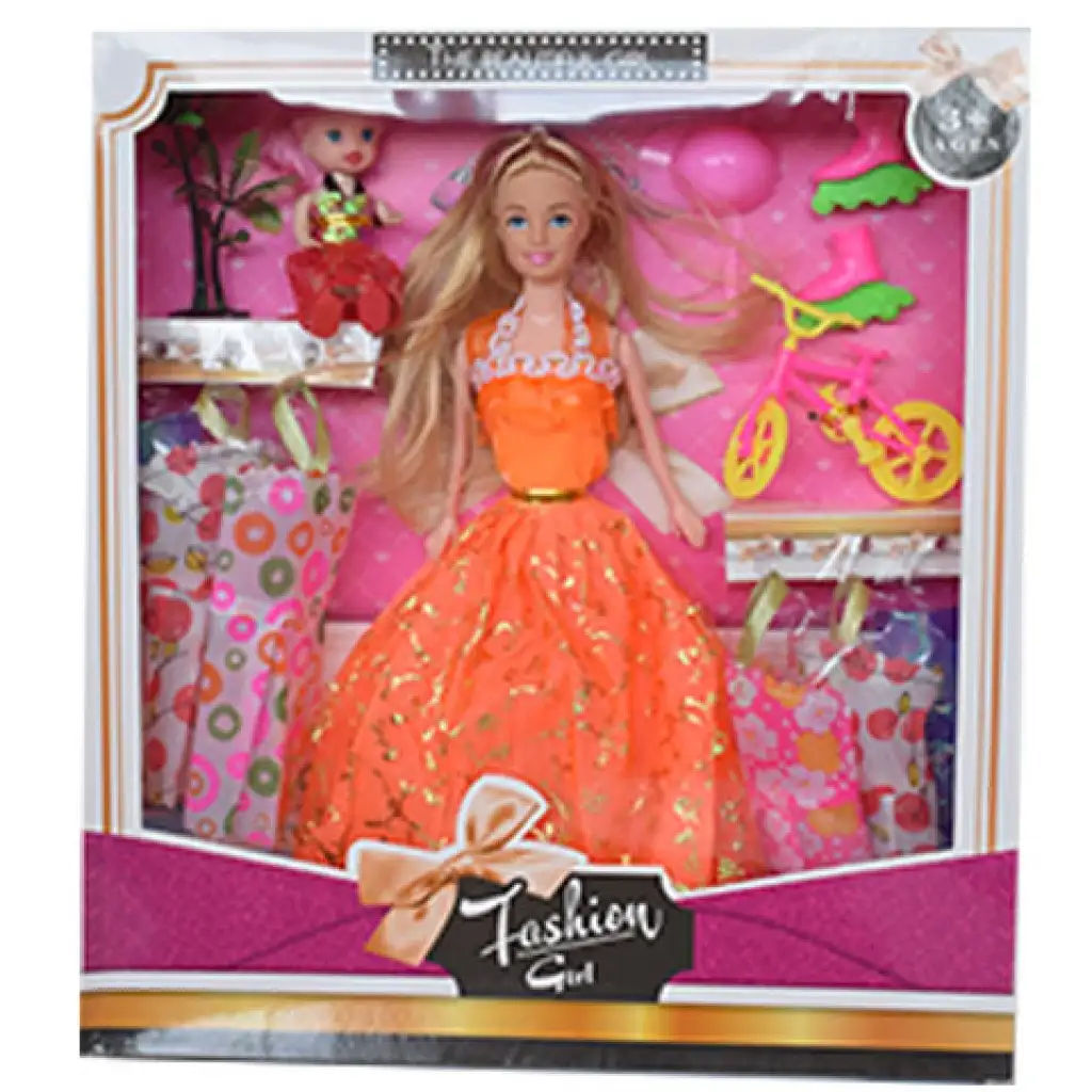 Fashion Girl: Baba és gyermek baba szett kerékpárral és kiegészítőkkel 28cm-es kép 4