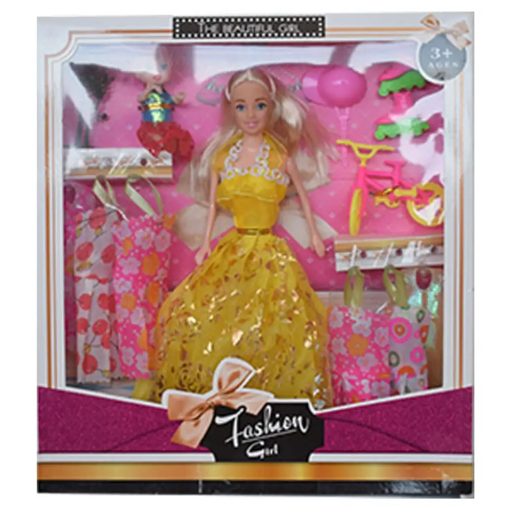 Fashion Girl: Baba és gyermek baba szett kerékpárral és kiegészítőkkel 28cm-es kép 6