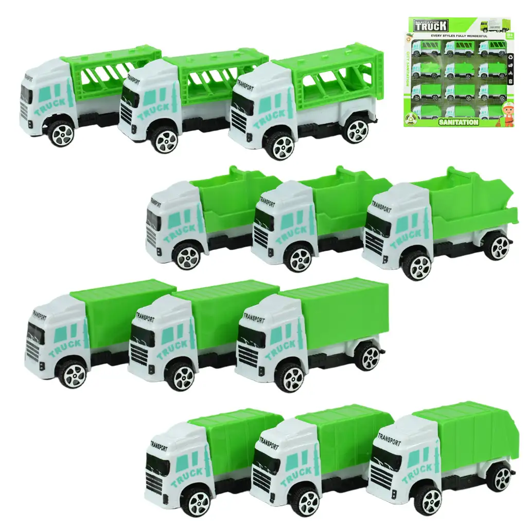 Sanitation Truck: 12 db-os hulladékszállító teherautó szett 1/64