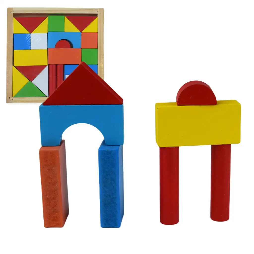 24 db-os színes fa építőkocka szett dobozban kép 3