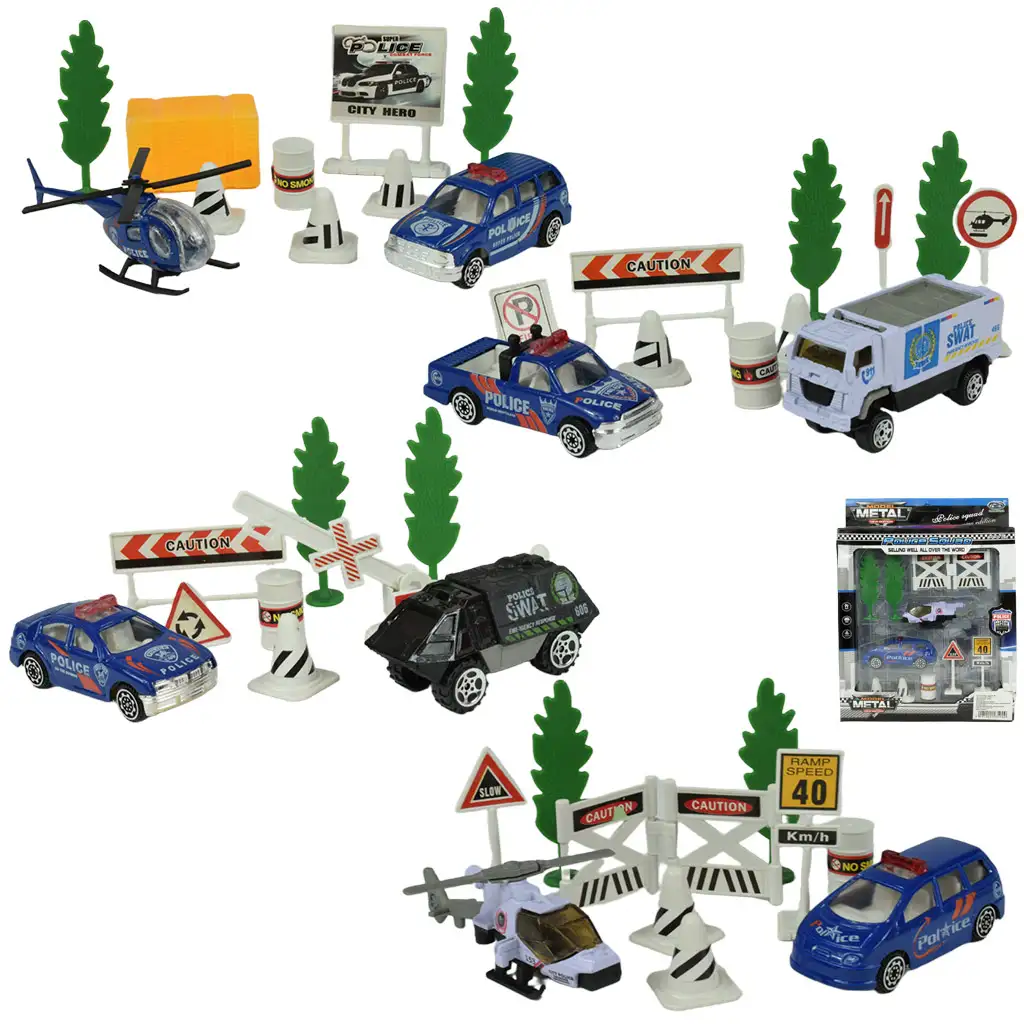 Police Set: Rendőrségi szett járművekkel és kiegészítőkkel többféle változatban 1db