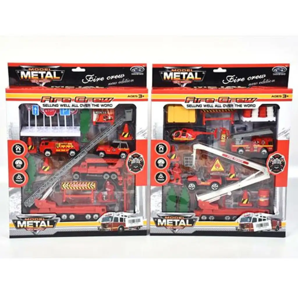 Tűzoltósági játékszett járművekkel és kiegészítőkkel kétféle változatban