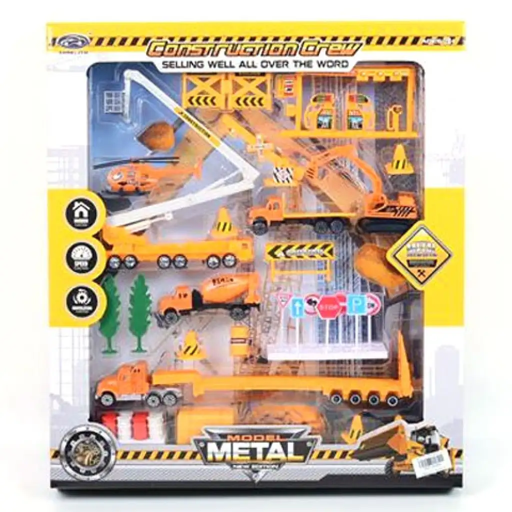 Építőipari játékszett helikopterrel, benzinkúttal és kiegészítőkkel