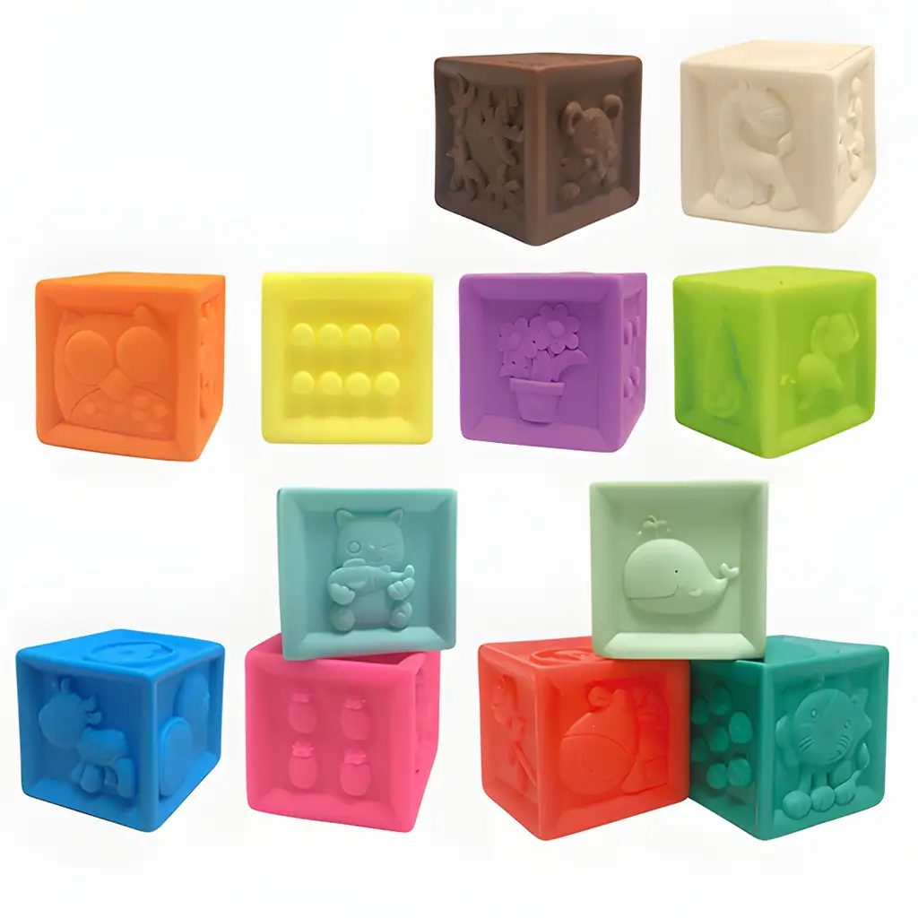 Happy World: 12 db-os tapintásfejlesztő puha építőkocka szett kép 2