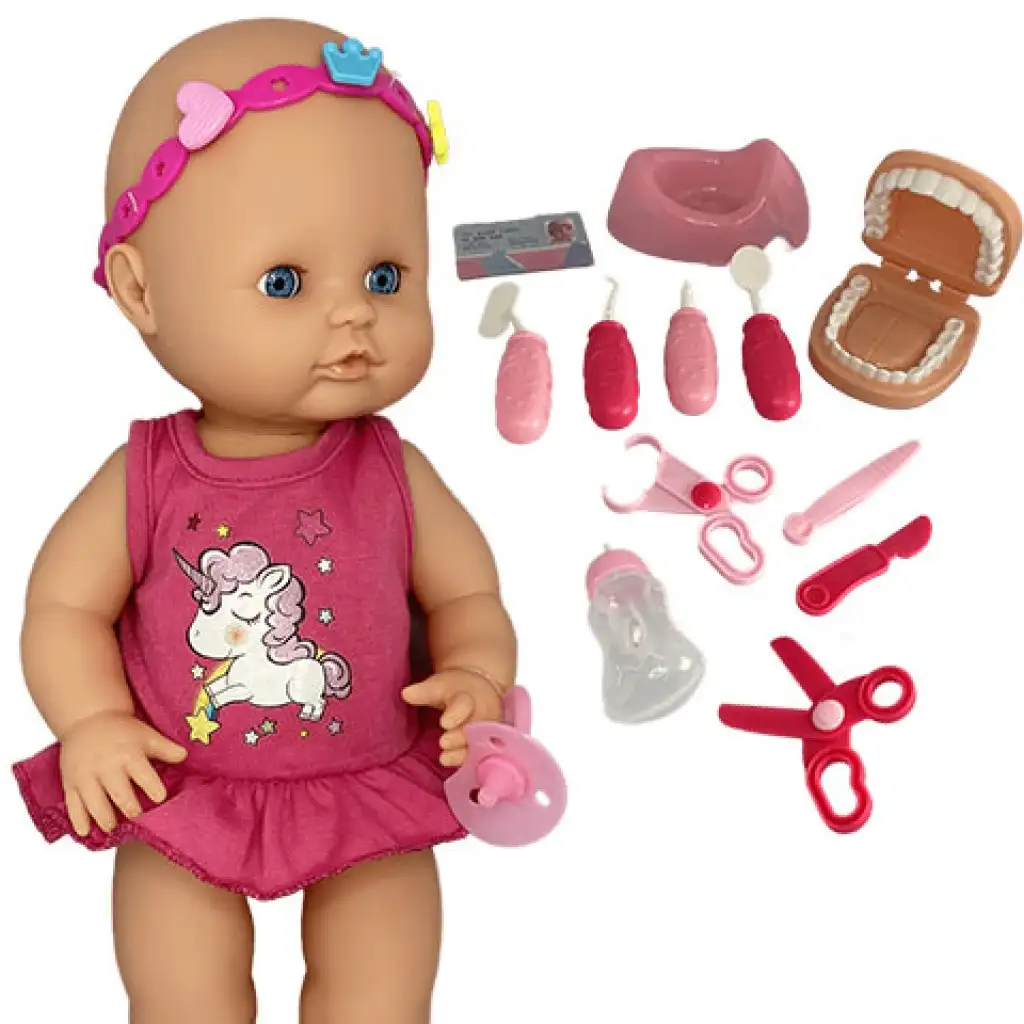 Jenny: Pisilős baba 12db-os fogorvosi játékszettel kétféle változatban kép 2