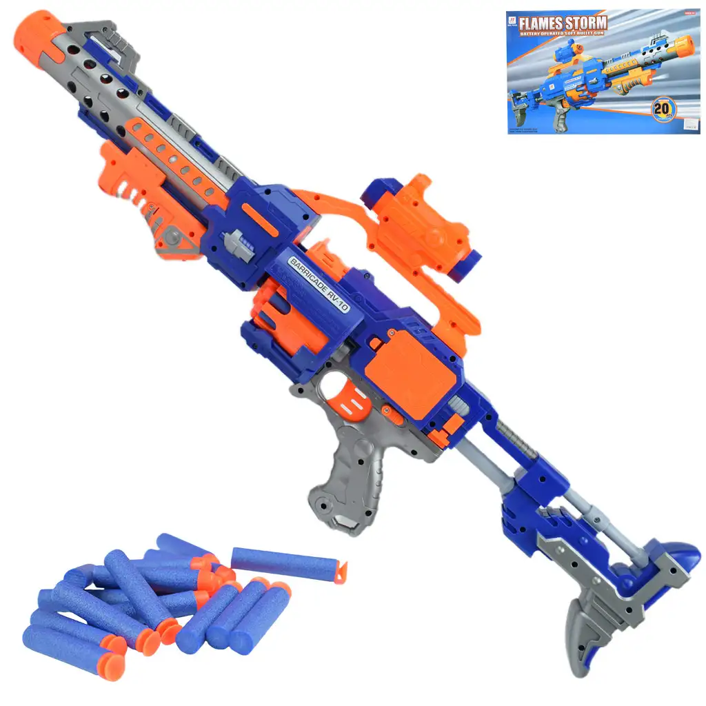 Flames Storm: Elektromos óriás szivacslövő fegyver fénnyel, forgótárral és töltényekkel 73cm