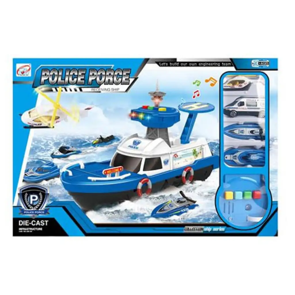 Rendőrhajó szett fénnyel és hanggal, kiegészítőkkel kép 1