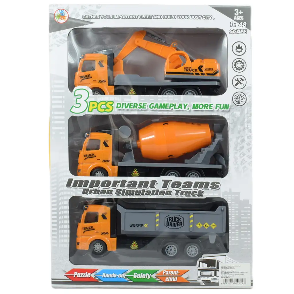 Truck Driver: Lendkerekes építőipari teherautó 3 db-os szett 19cm kép 5